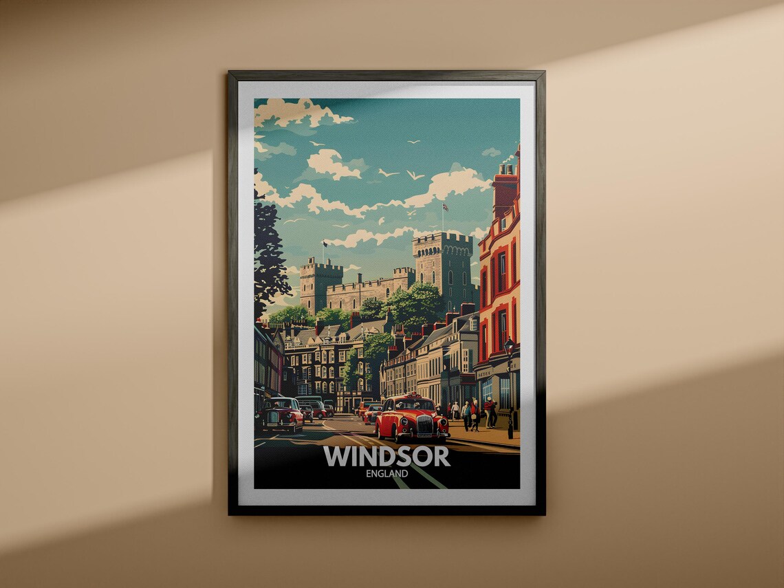 Windsor England Castle Town Classic Cars Vintage Travel Poster - Image 4