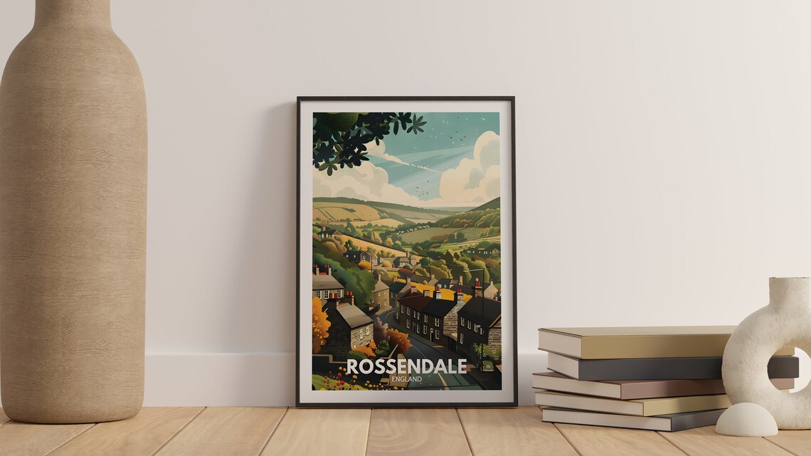 Rossendale England Rolling Green Hills Valley Village Poster - Image 3
