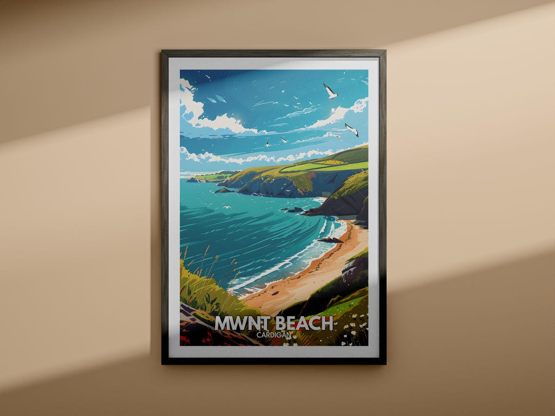 Mwnt Beach Cardigan Travel Poster Welsh Cliffs Turquoise Coast - Image 4