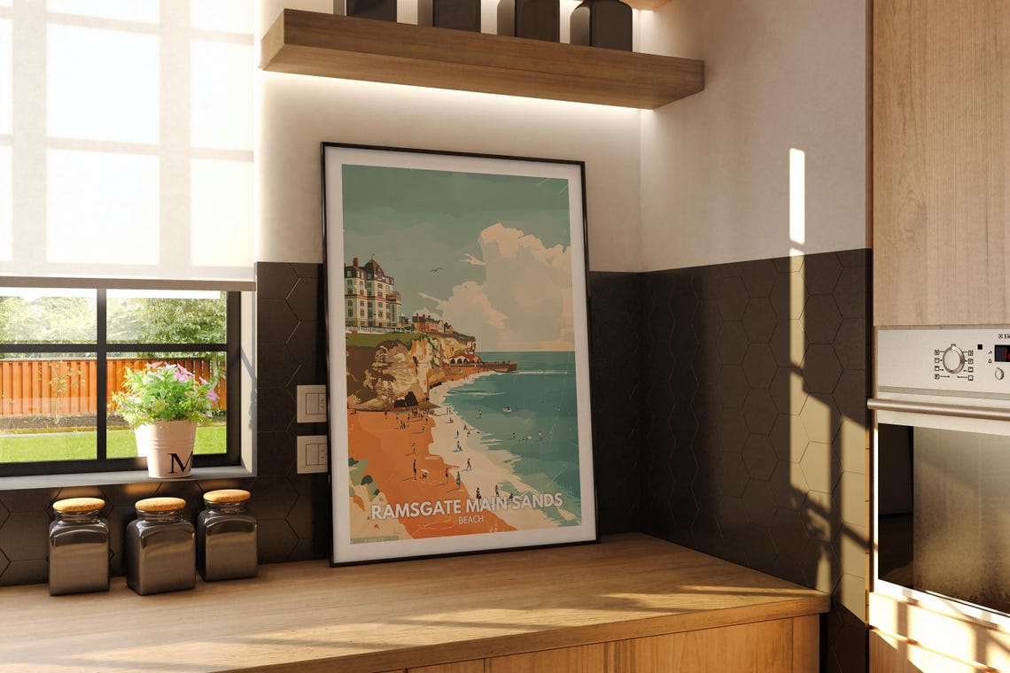 Ramsgate Main Sands Beach Pier Swimmers Sunny Kent Coast Poster - Image 3