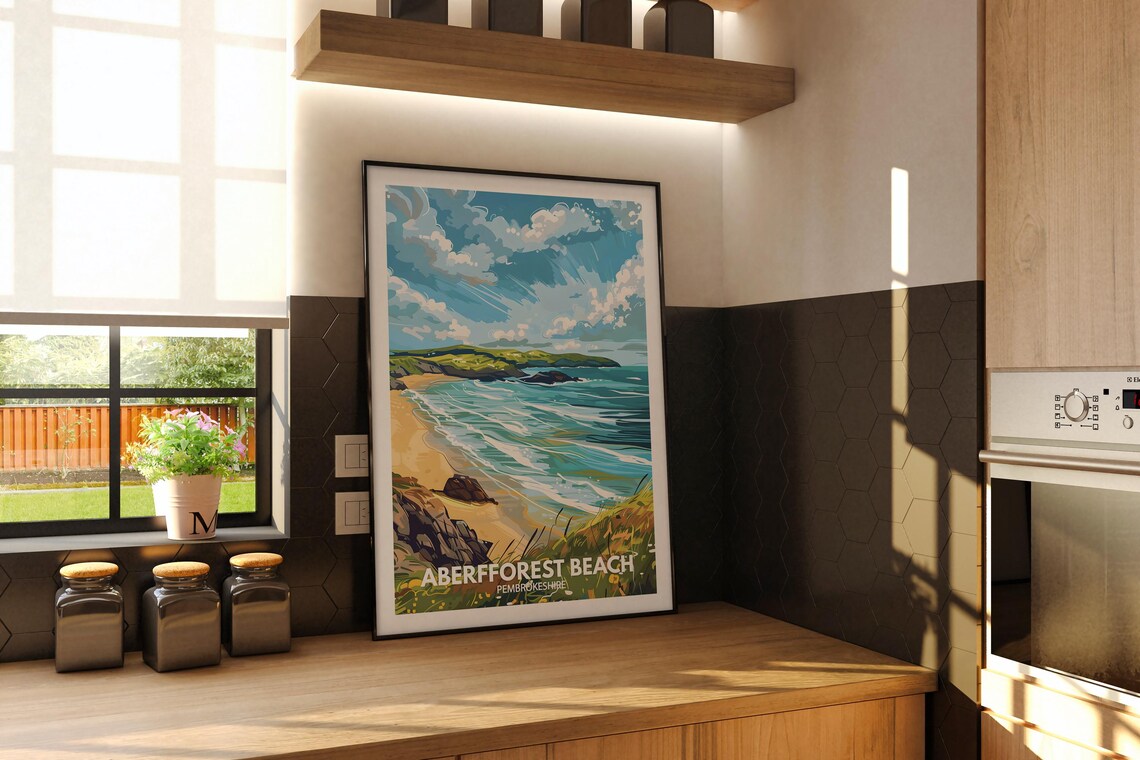 Aberfforest Beach Pembrokeshire Coast Waves Vintage Travel Poster - Image 3