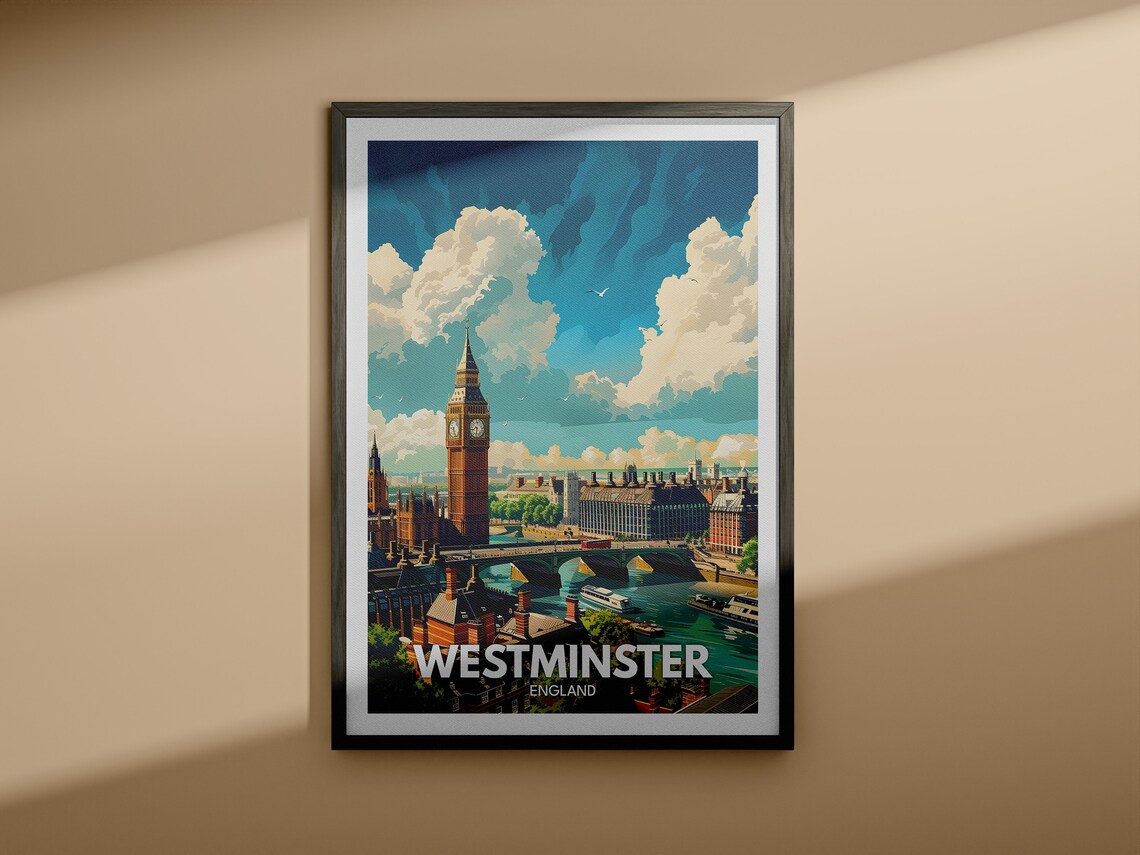 London Westminster Big Ben Parliament Riverside Vintage Travel Poster - Image 4