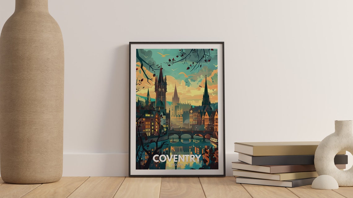Coventry Art Print Coventry City Poster Uk Travel Wall Art England Wall British Travel Poster United Kingdom Print England City Art - Image 2