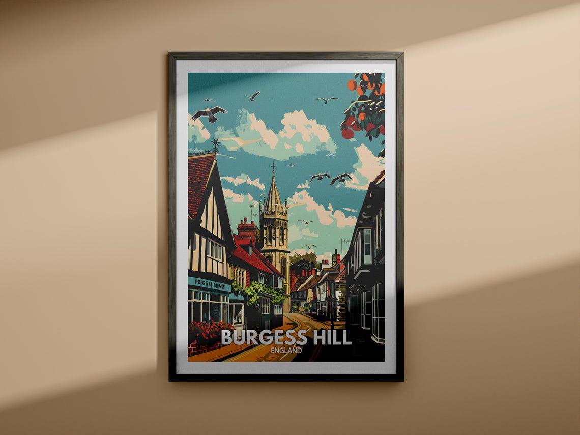 Burgess Hill Print Burgess Hill Poster Uk Wall Art England Wall Art Decor British Travel Poster United Kingdom Print England City Art - Image 4