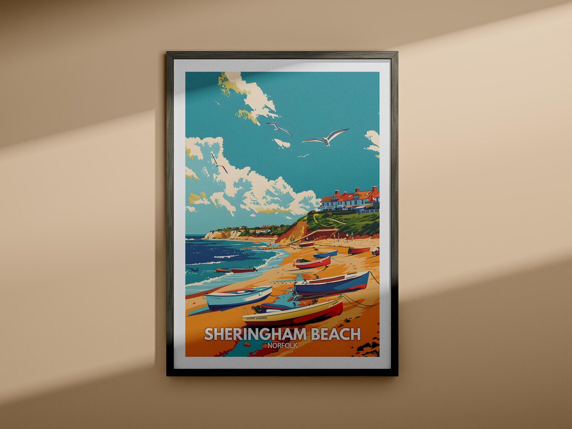 Sheringham Beach Norfolk Fishing Boats Seaside Vintage Travel Poster - Image 4