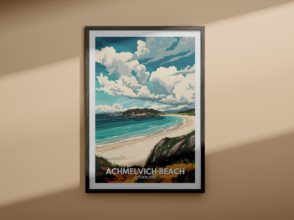Achmelvich Beach Sutherland Vintage Travel Poster Sandy Bay Scene - Image 4