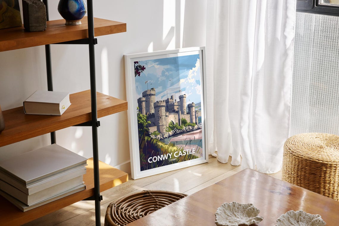 Conwy Castle Print Conwy Castle City Poster Uk Wall Art Conwy Wall Art Decor Conwy Travel Poster Wales Travel Poster - Image 2