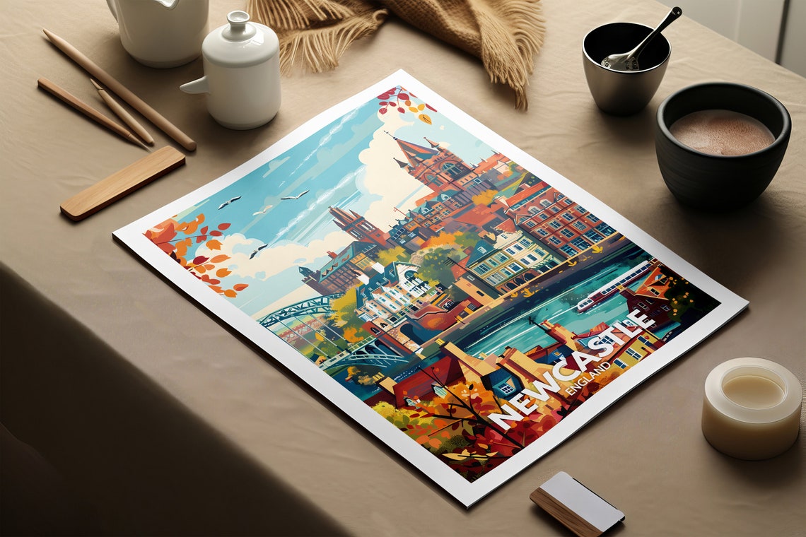 Newcastle Autumn Quayside Bridges River Tyne City Skyline Poster - Image 2