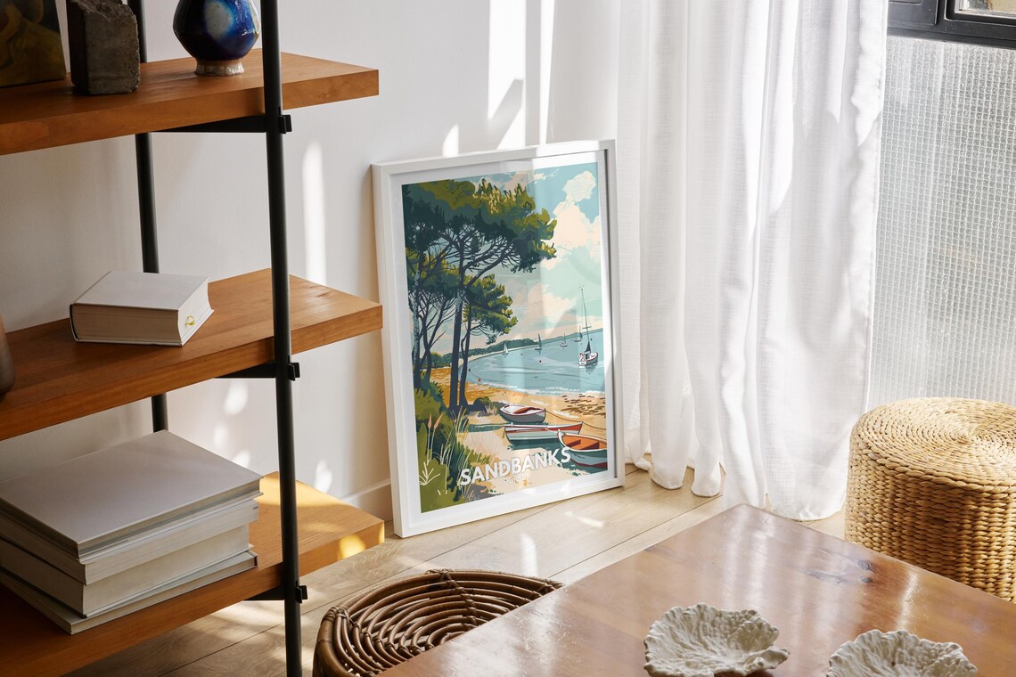 Sandbanks Dorset Beach Pine Trees Sailing Boats Golden Travel Poster - Image 2