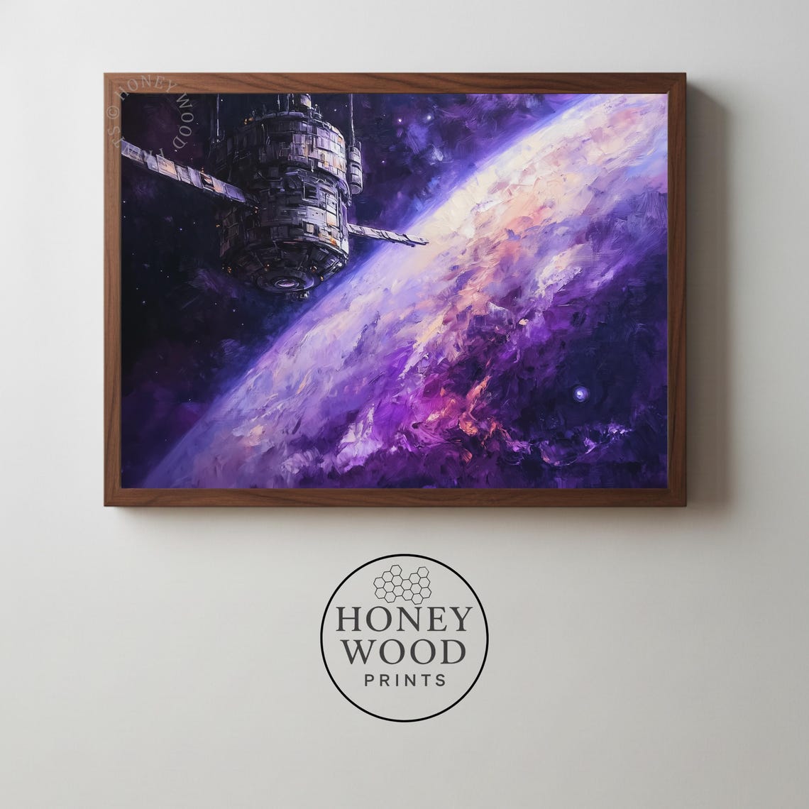 Space Station Above Violet Exoplanet Futuristic Sci Fi Oil Wall Art