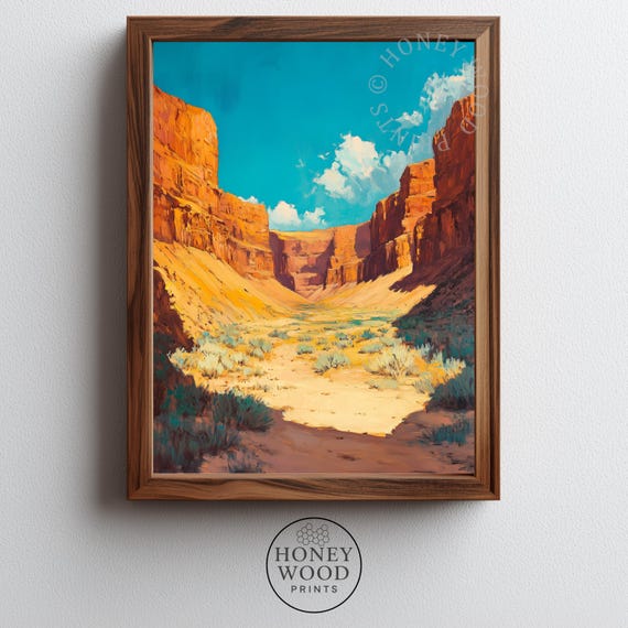 Southwestern Desert Canyon Print Landscape Wall Art Bold Colors Sunlit Rock Walls Scenic Nature Decor 58