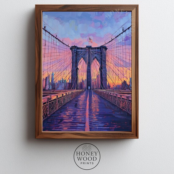 Brooklyn Bridge Wall Art Moody Urban Sunset Painting Romantic Dusk Cityscape Classic Landscape 201