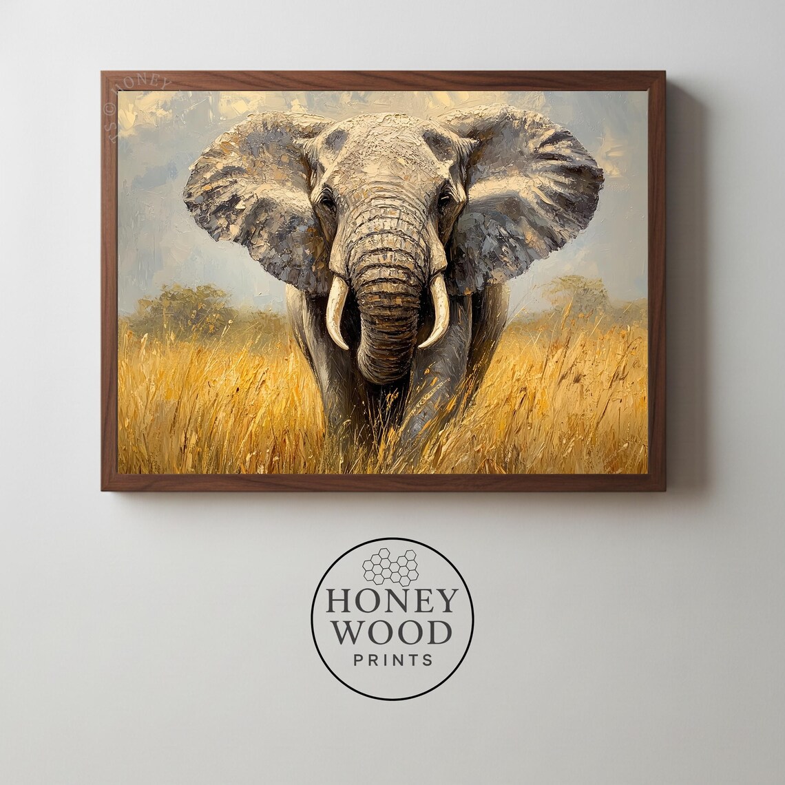 Majestic African Elephant Savanna Oil Painting Wildlife Poster