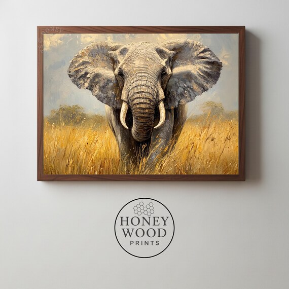 Majestic Elephant Wall Art Realistic Safari Painting Earthy Tones Rustic Nature Decor Wildlife 1