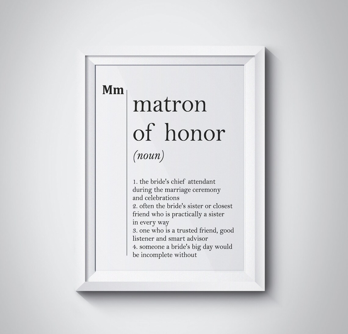Matron Of Honor Definition Wedding Gift Bridal Party Minimalist Poster