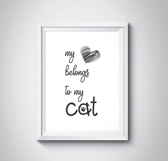 My Heart Belongs To My Cat Handwritten Script Cat Paw Style Poster