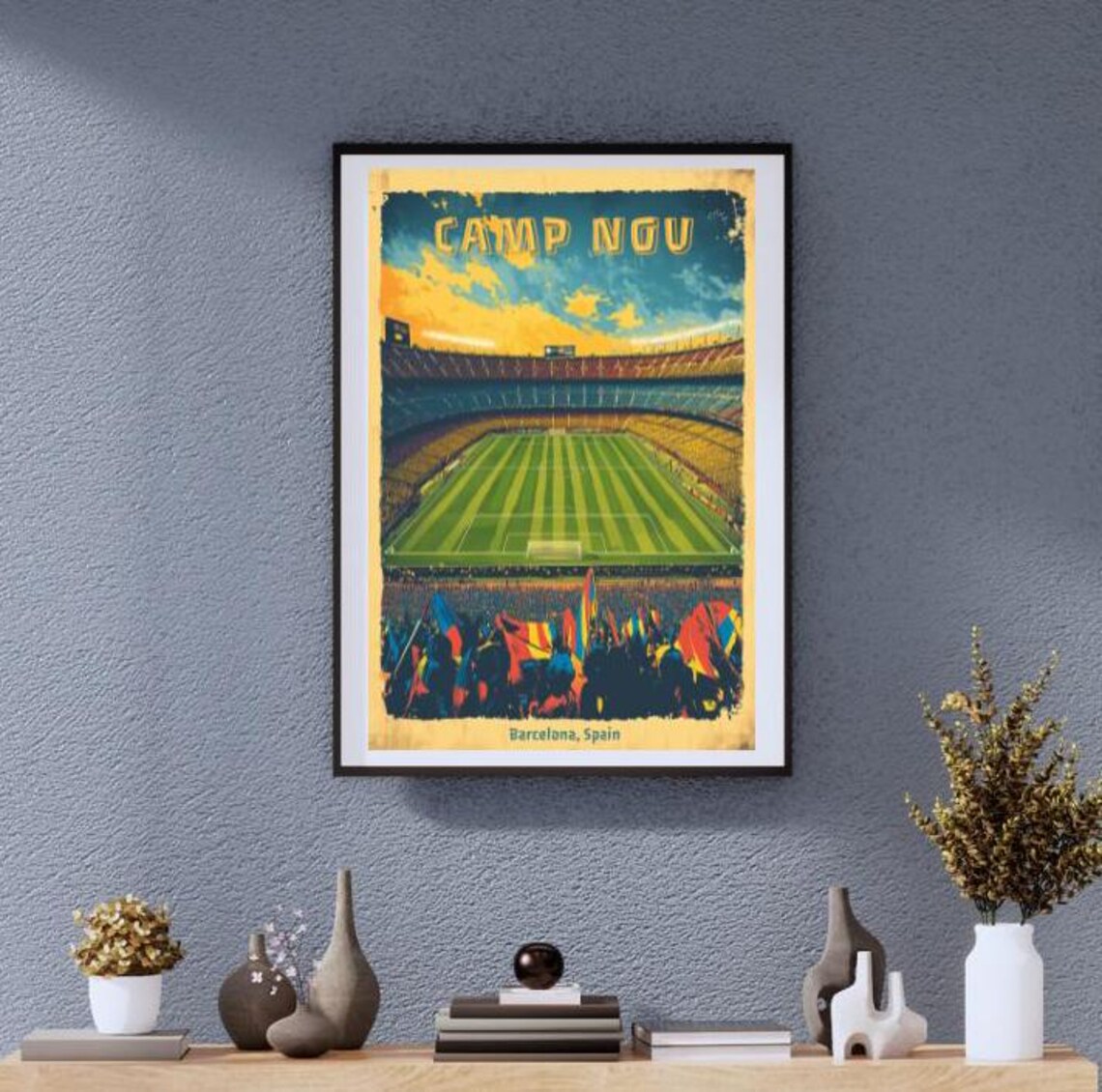 Vintage Camp Nou Barcelona Spain Football Stadium Match Day Poster