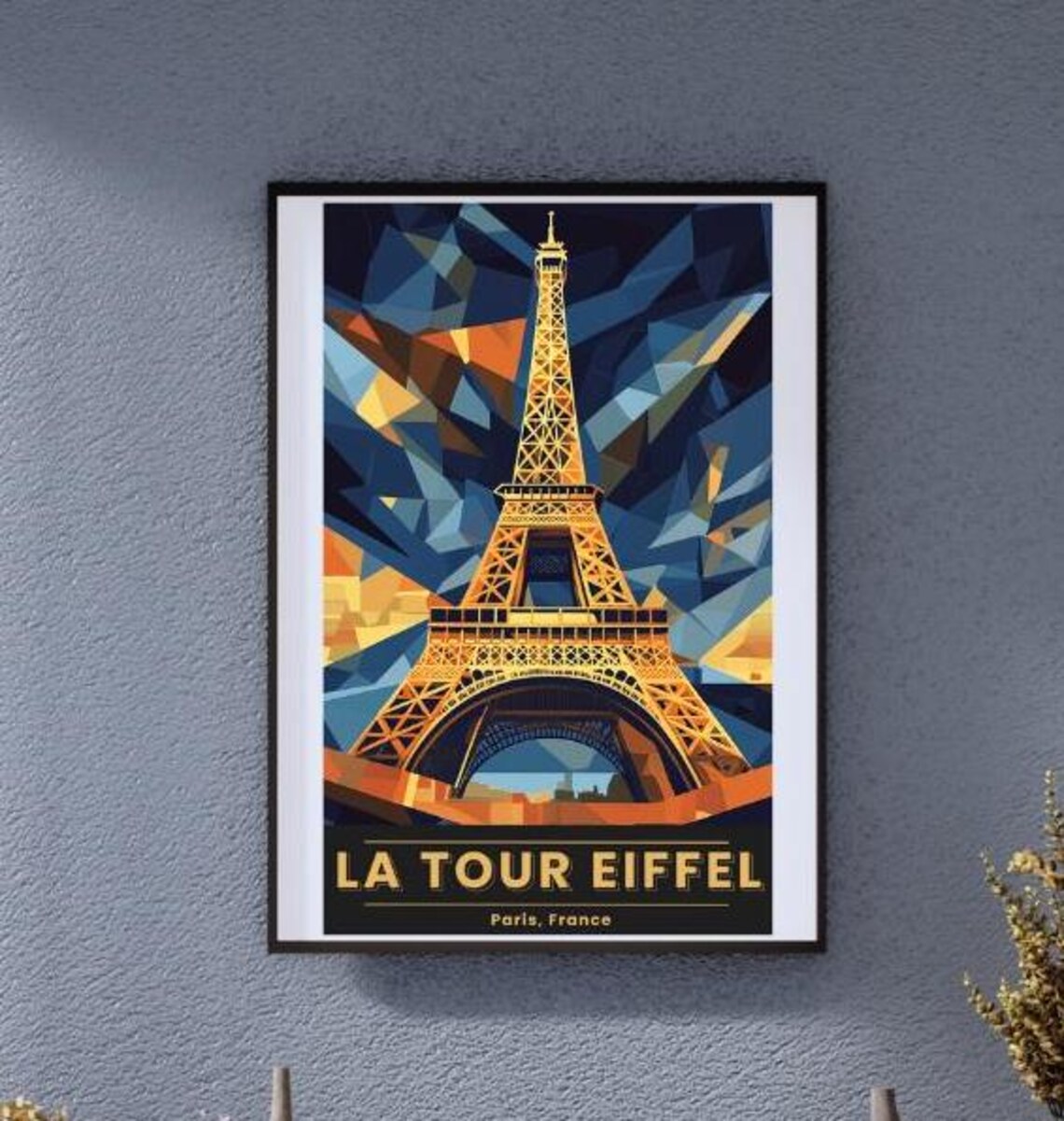 Vintage La Tour Eiffel Paris Golden Geometric Night Sky Art Poster