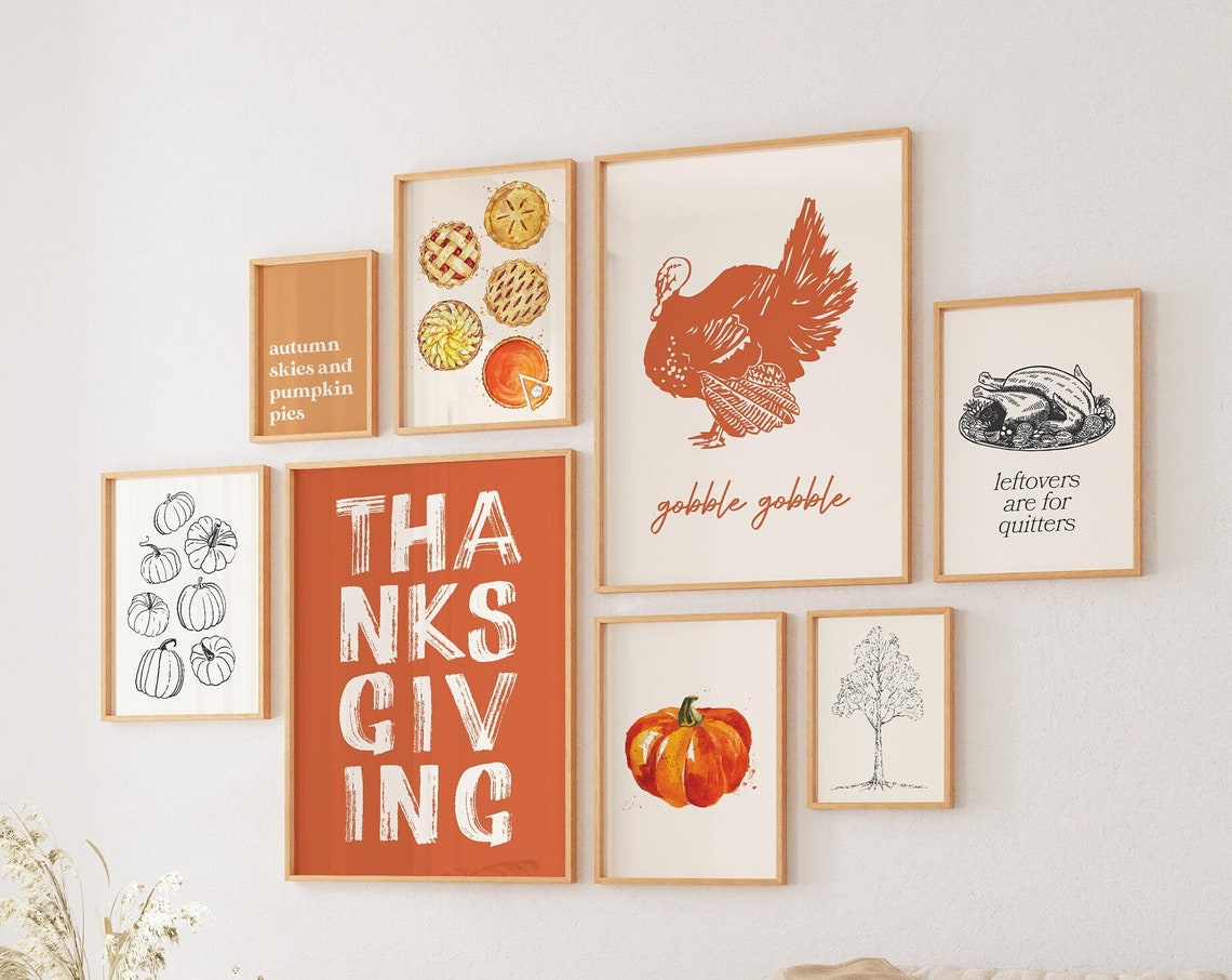 Thanksgiving 8 Rustic Fall Gallery Bundle Turkey Pumpkin Decor Poster