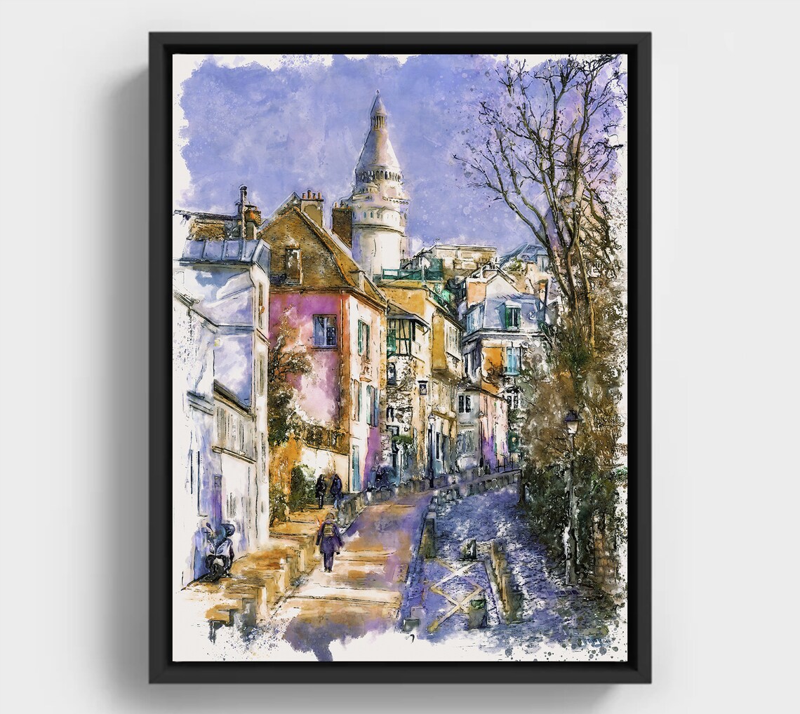 Montmartre Paris Watercolor Sacre Coeur Basilica Street Poster