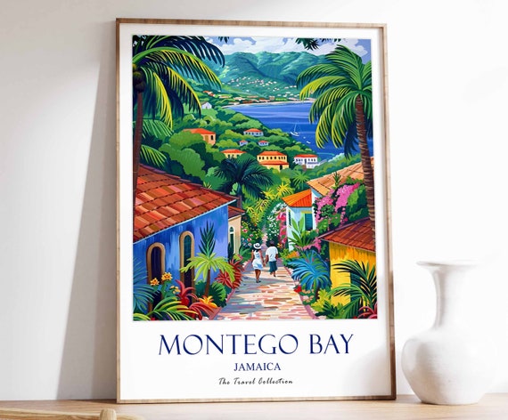 Montego Bay Print Travel Poster Jamaica Caribbean Tropical Decor Wall Art Gift