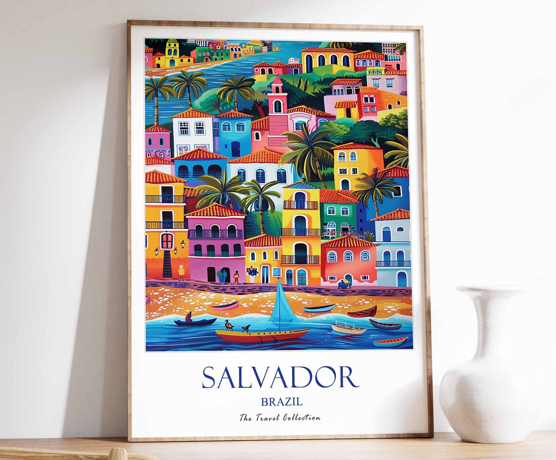 Salvador Brazil Colorful Hillside City Travel Collection Poster