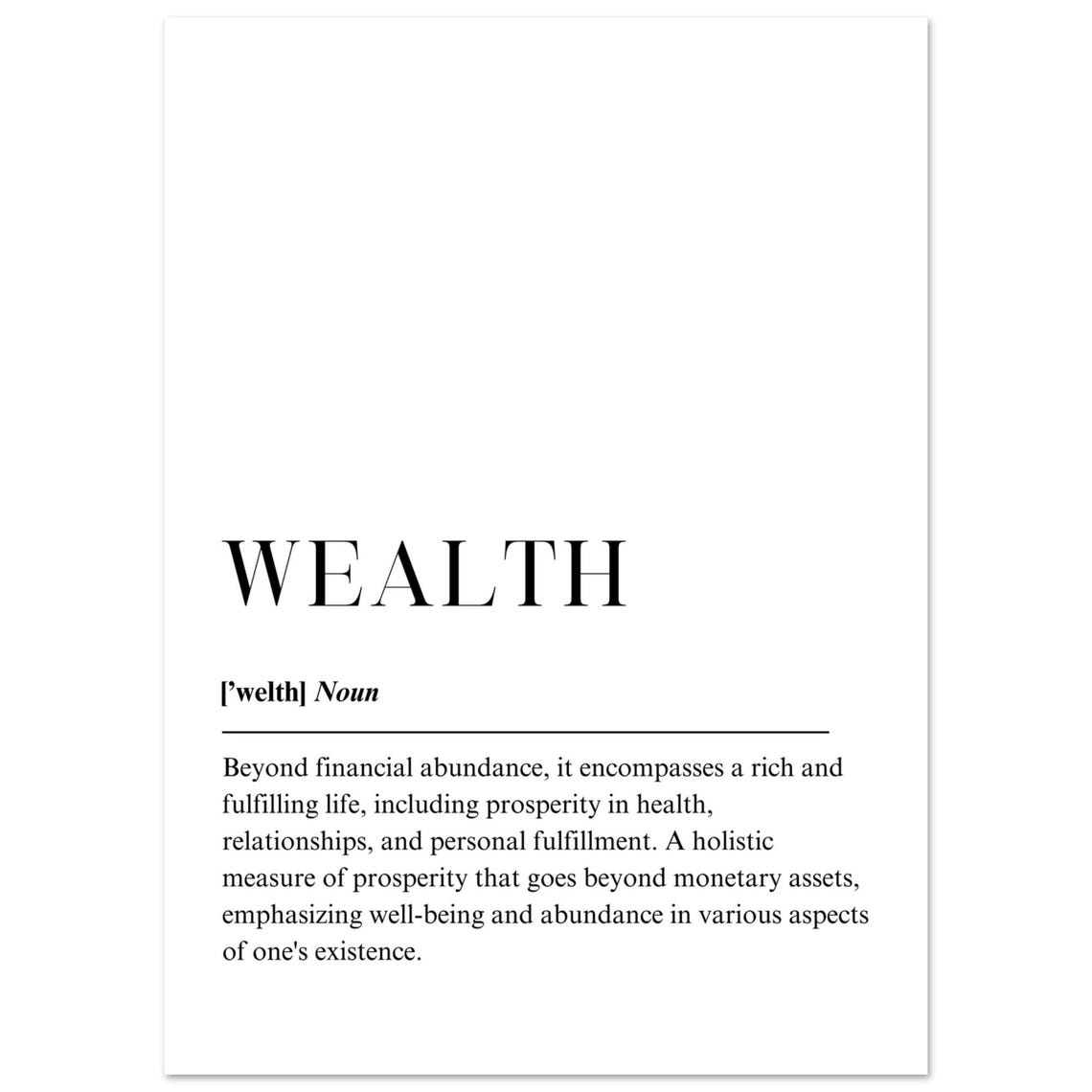 Wealth Definition Dictionary Typography Minimalist Quote Wall Poster