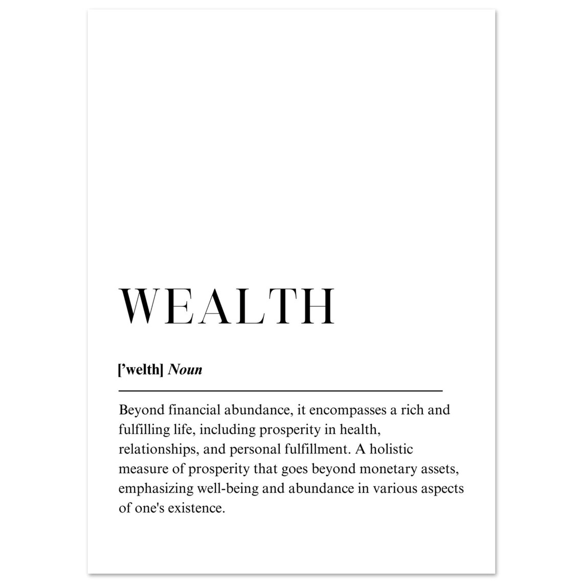 Wealth Definition Poster Motivational Quote Wall Art Inspirational Office Decor Minimalist Print