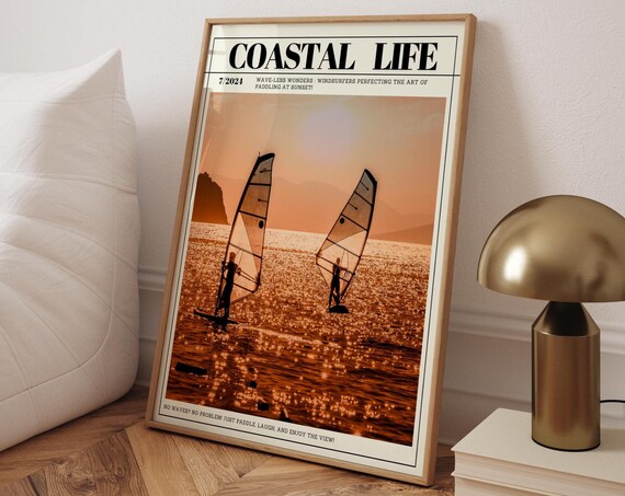 Coastal Life Windsurfers at Sunset Magazine Cover Art Poster