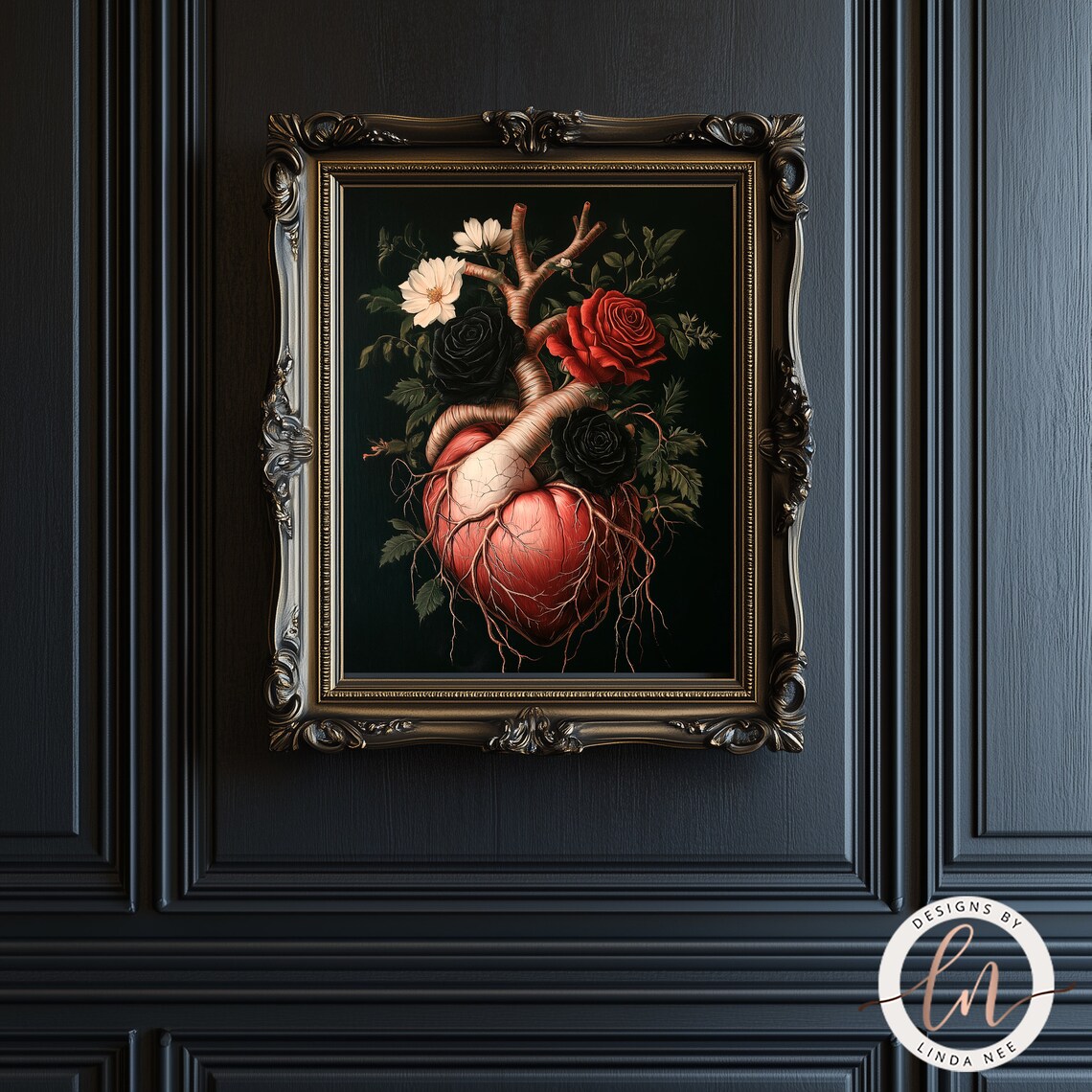 Floral Heart Anatomy, Dark Academia Wall Art Print - Image 3