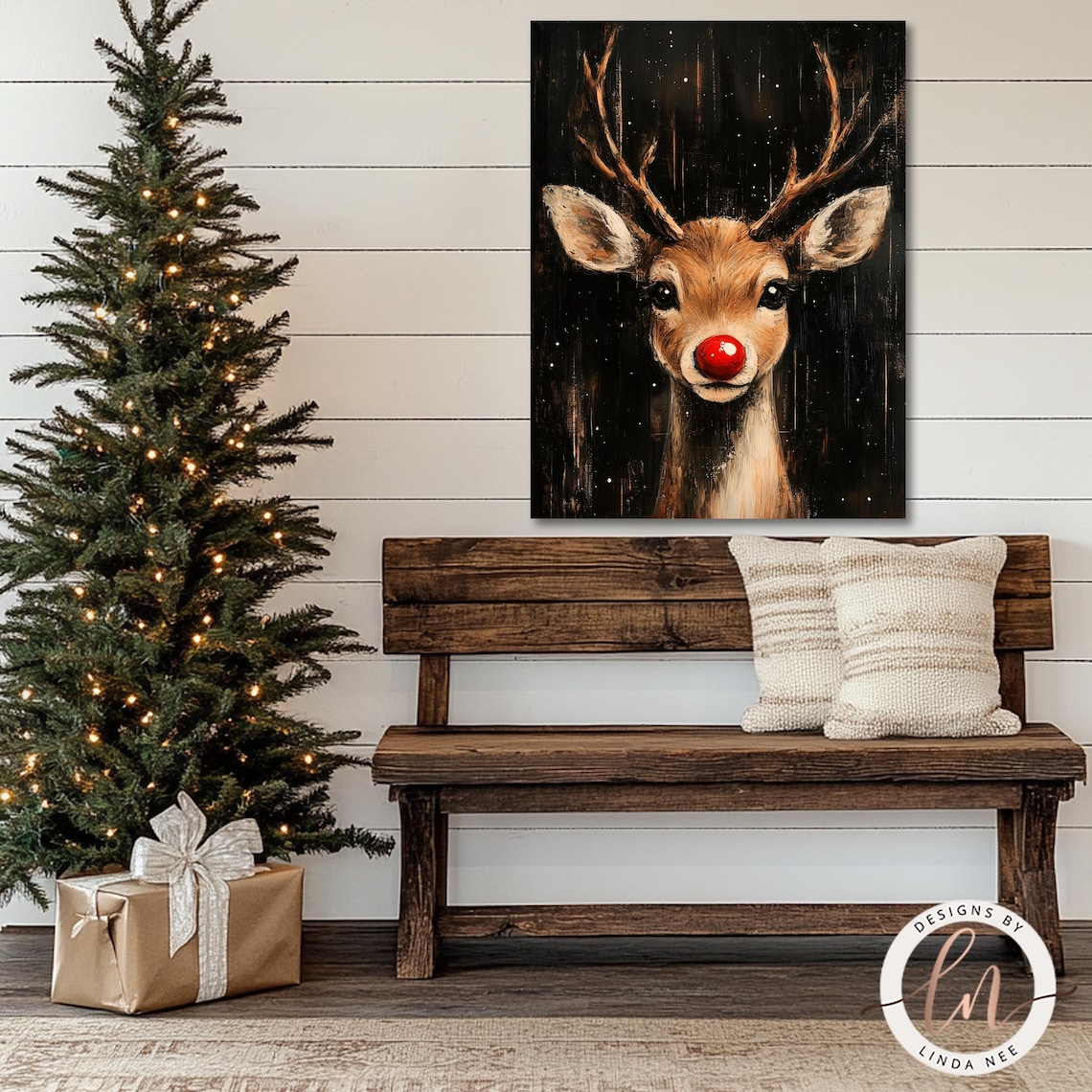 Red Nosed Reindeer Vintage Christmas Art Print - Image 3