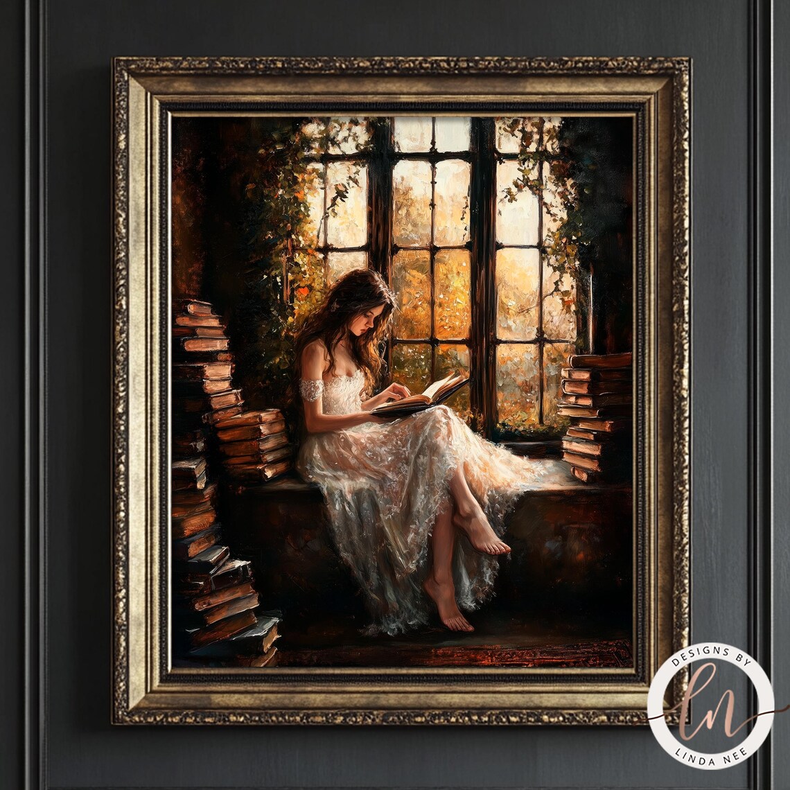 Vintage Victorian Woman Reading, Dark Academia Art Print - Image 5