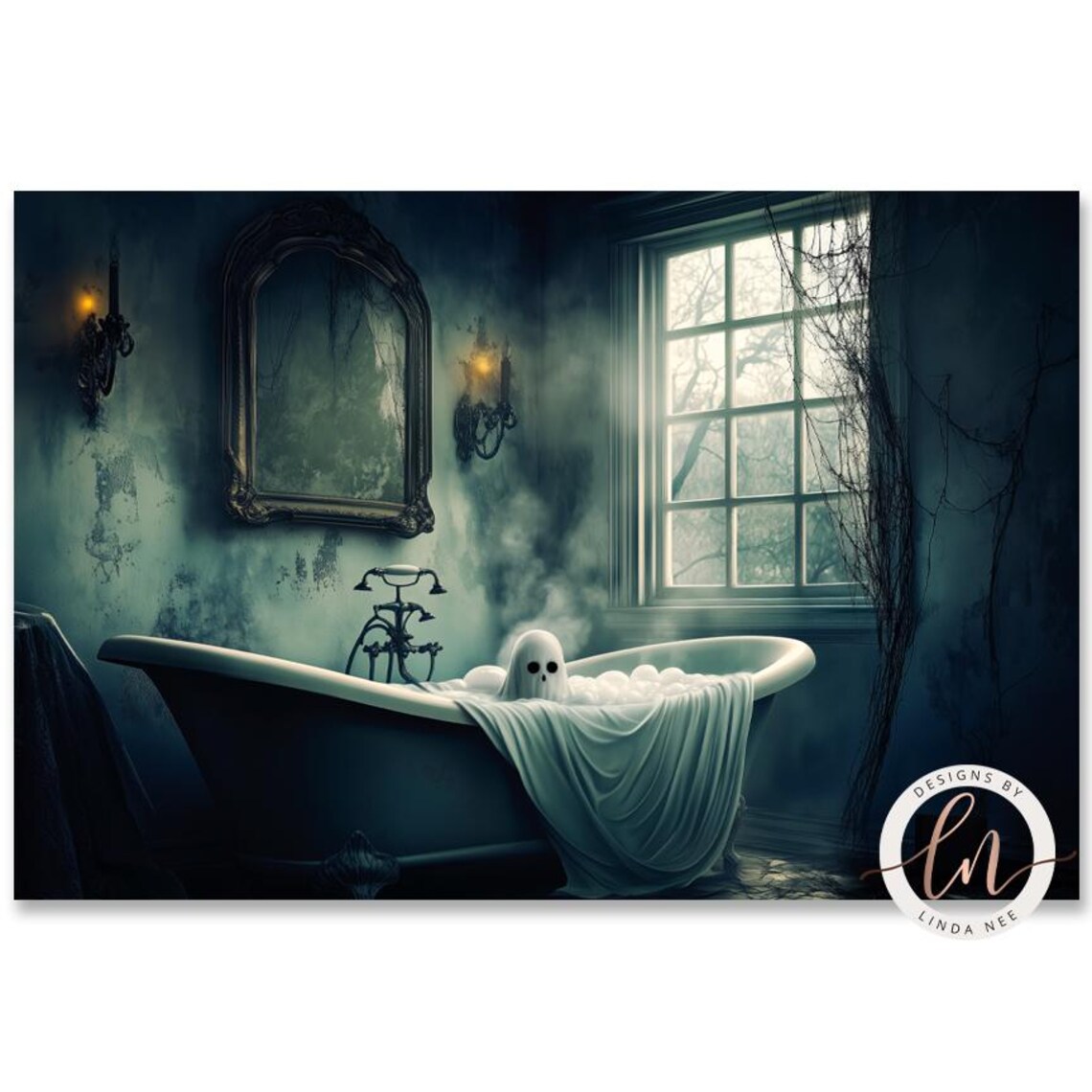 Ghost in the Bathtub, Gothic Halloween Poster - Image 2