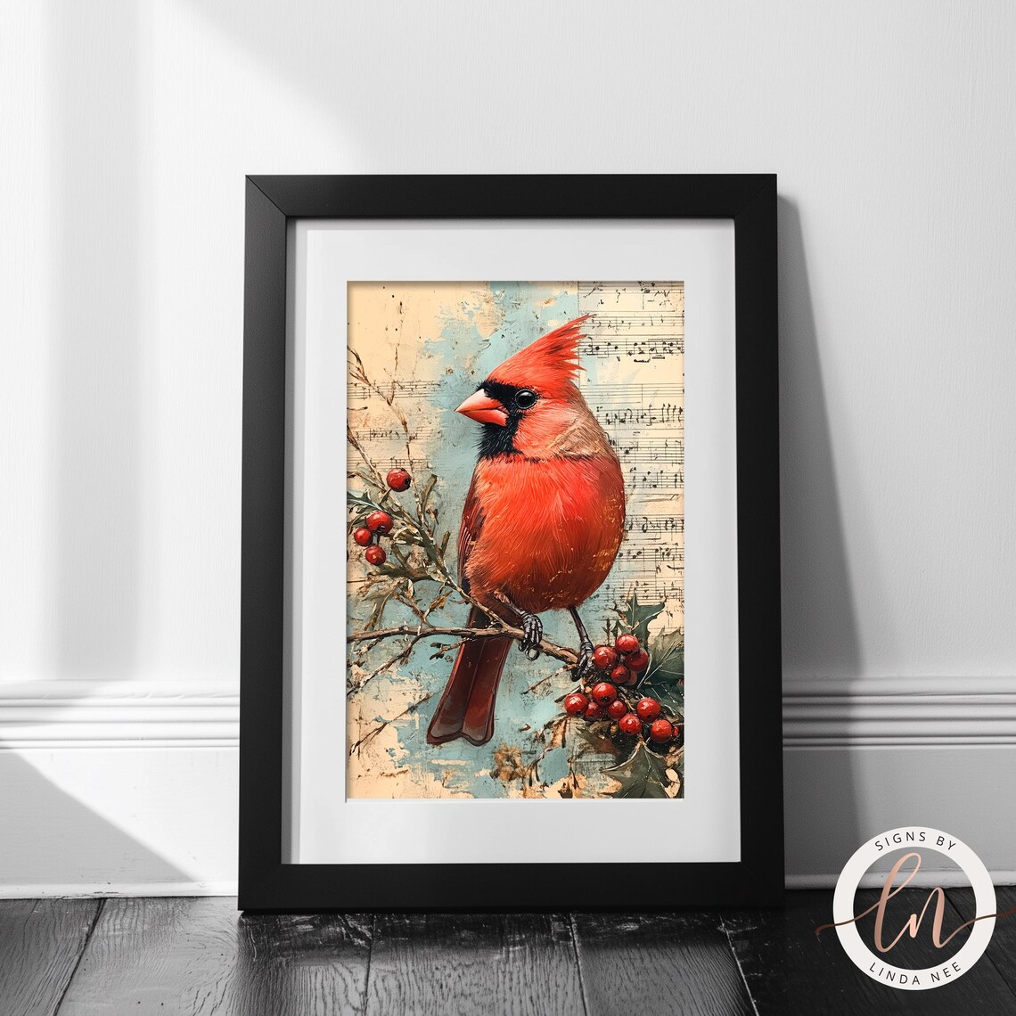 Cardinal Vintage Sheet Music Christmas Wall Art Christmas Oil Painting Print Light Academia Cottagecore Music Teacher Gift Hymns 6 Xms023 - Image 4