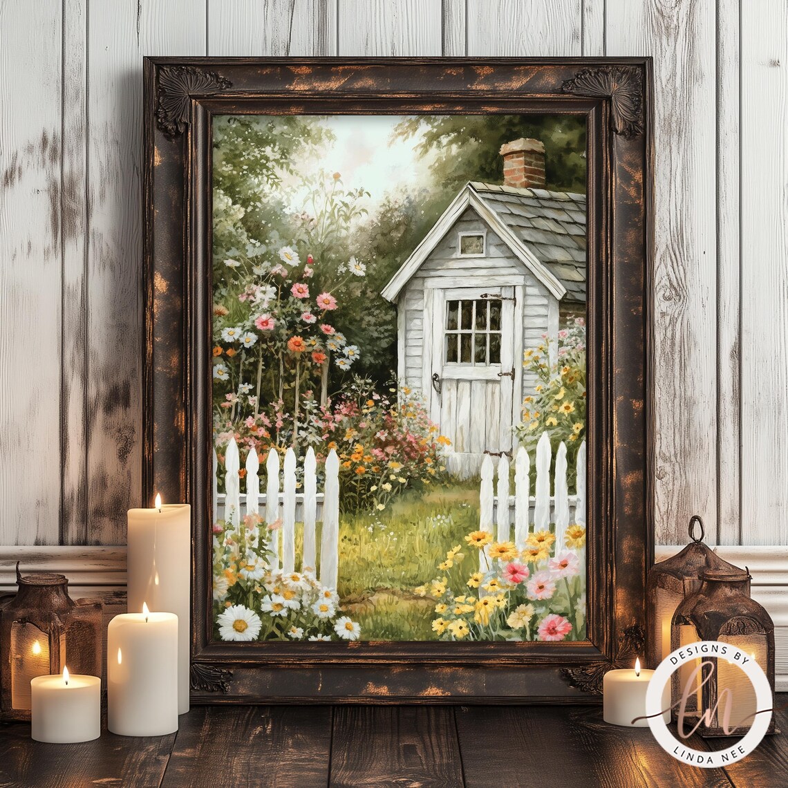 Vintage Cottage Garden, Rustic Floral Art Print - Image 5