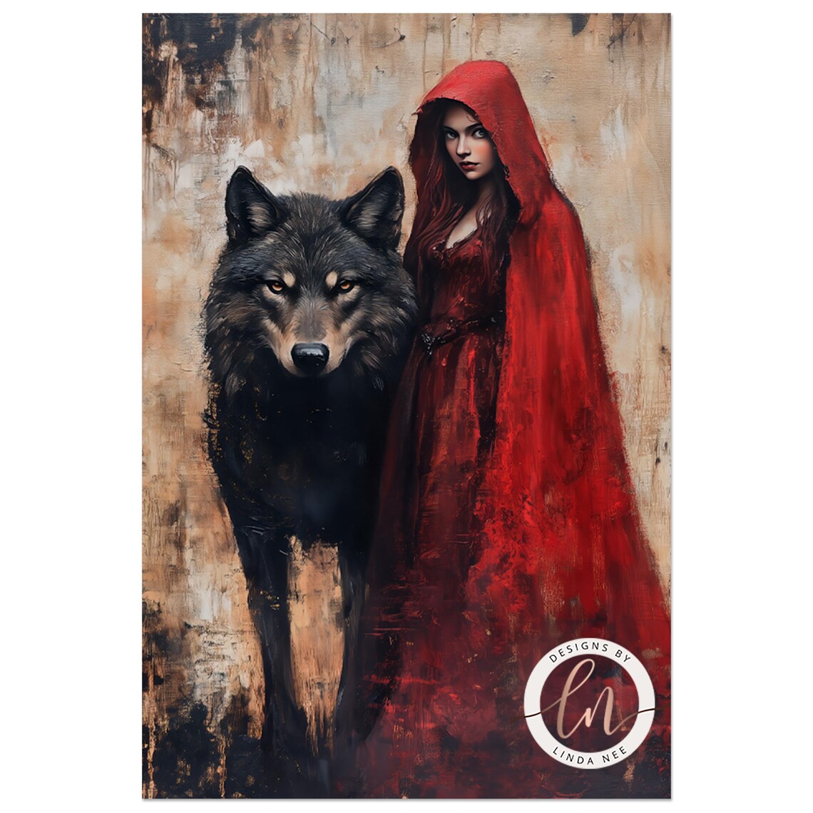Gothic Little Red Riding Hood and the Big Bad Wolf Art Print - Image 3
