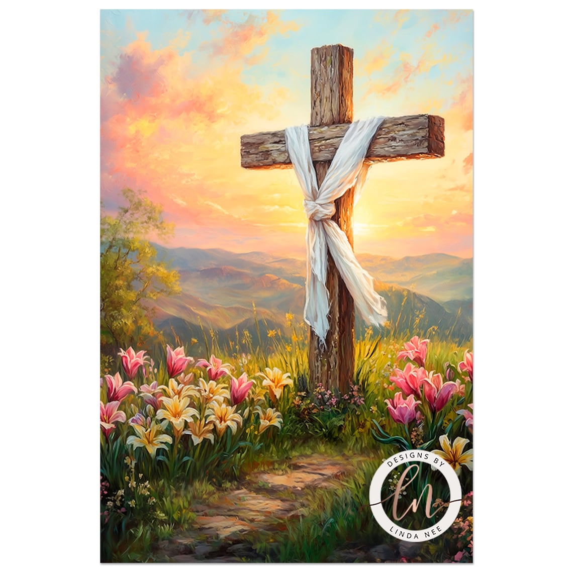 He Is Risen Cross on Mountain, Easter Art Print - Image 4