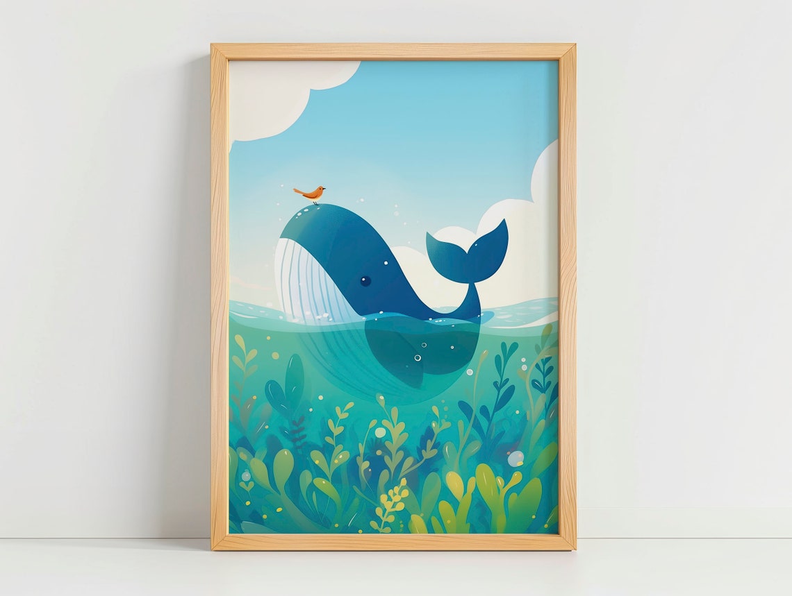 Whale Illustration Baby Room Wall Decoration Interior Art Tender Imaginary