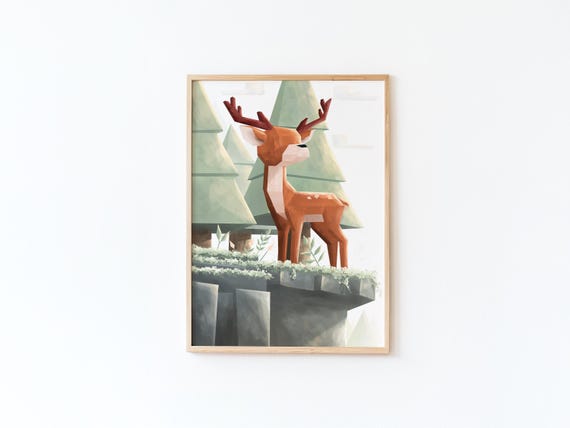 Childrens Room Decoration Forest Deer By Tendre Imaginaire Animal Style Illustration