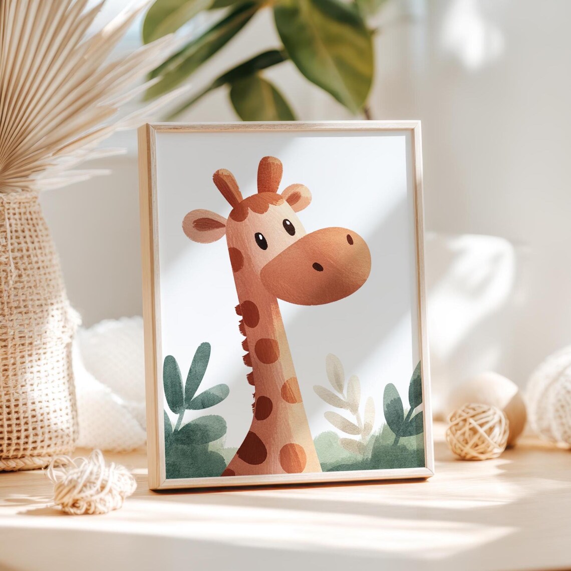 Adorable Baby Giraffe Head And Long Neck Watercolor Nursery Poster
