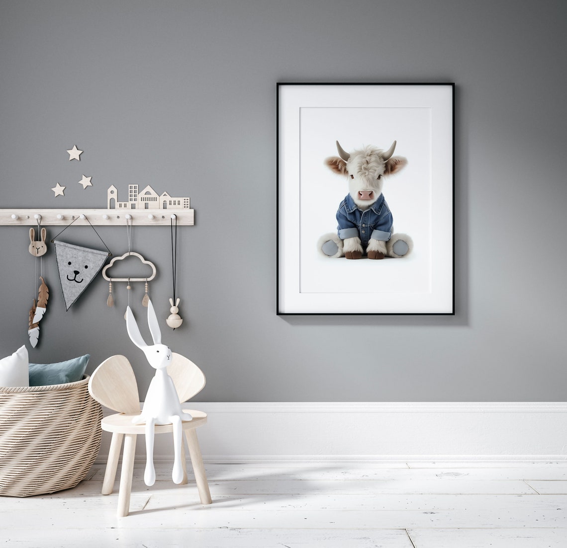 Cute Baby Cow Calf in Denim Jacket Sweet Nursery Animal Poster - Image 6