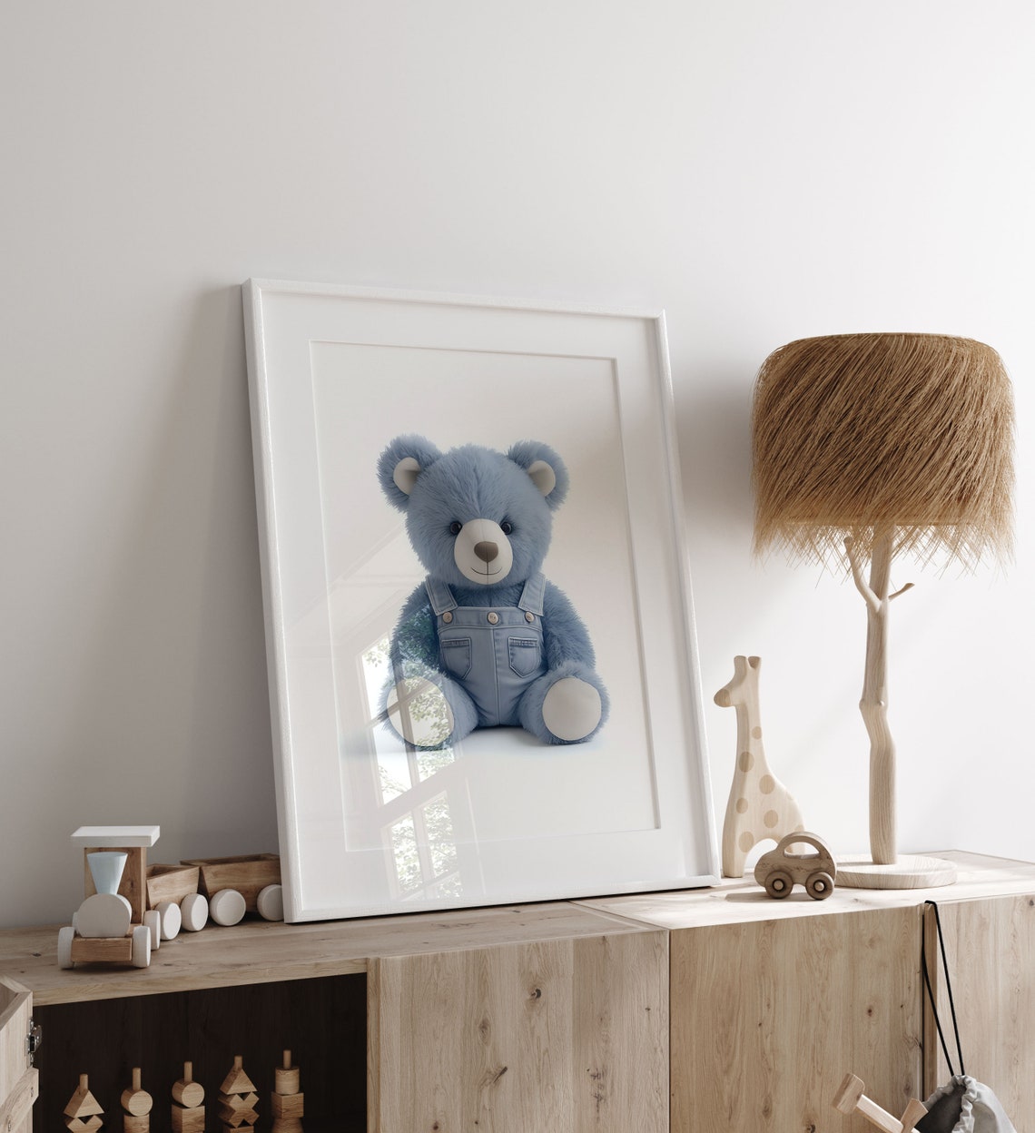 Adorable Blue Teddy Bear in Denim Overalls Sweet Nursery Poster - Image 5