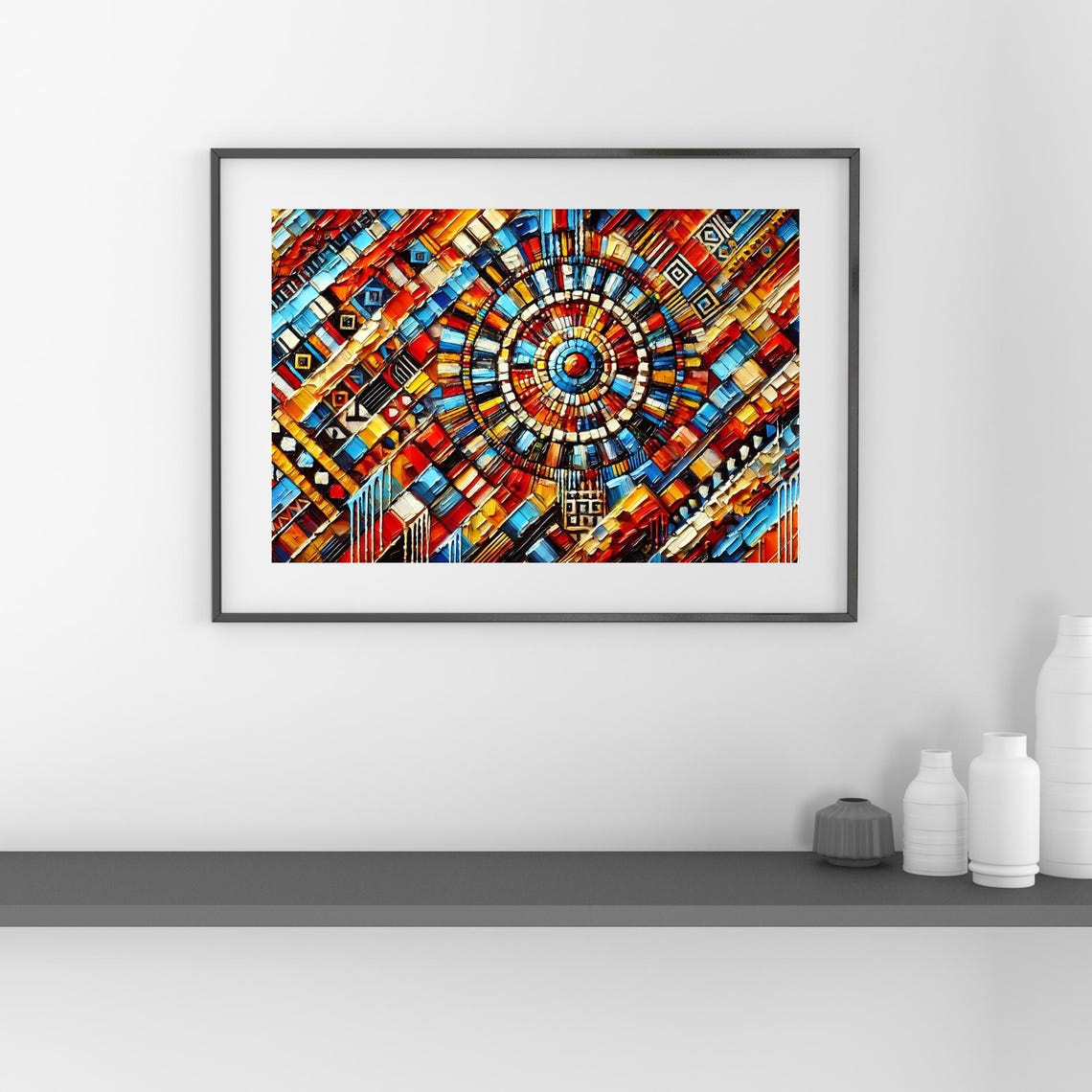 Vibrant Tribal Mandala Concentric Circle Abstract Impasto Poster