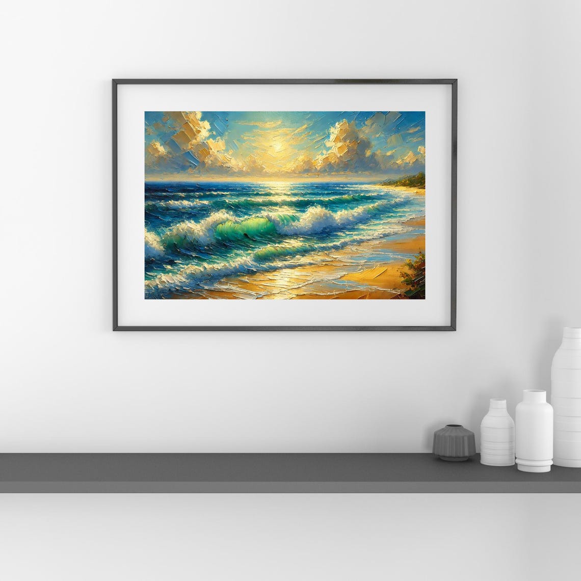 Impasto Ocean Waves Sunset Beach Coastal Seascape Art Poster