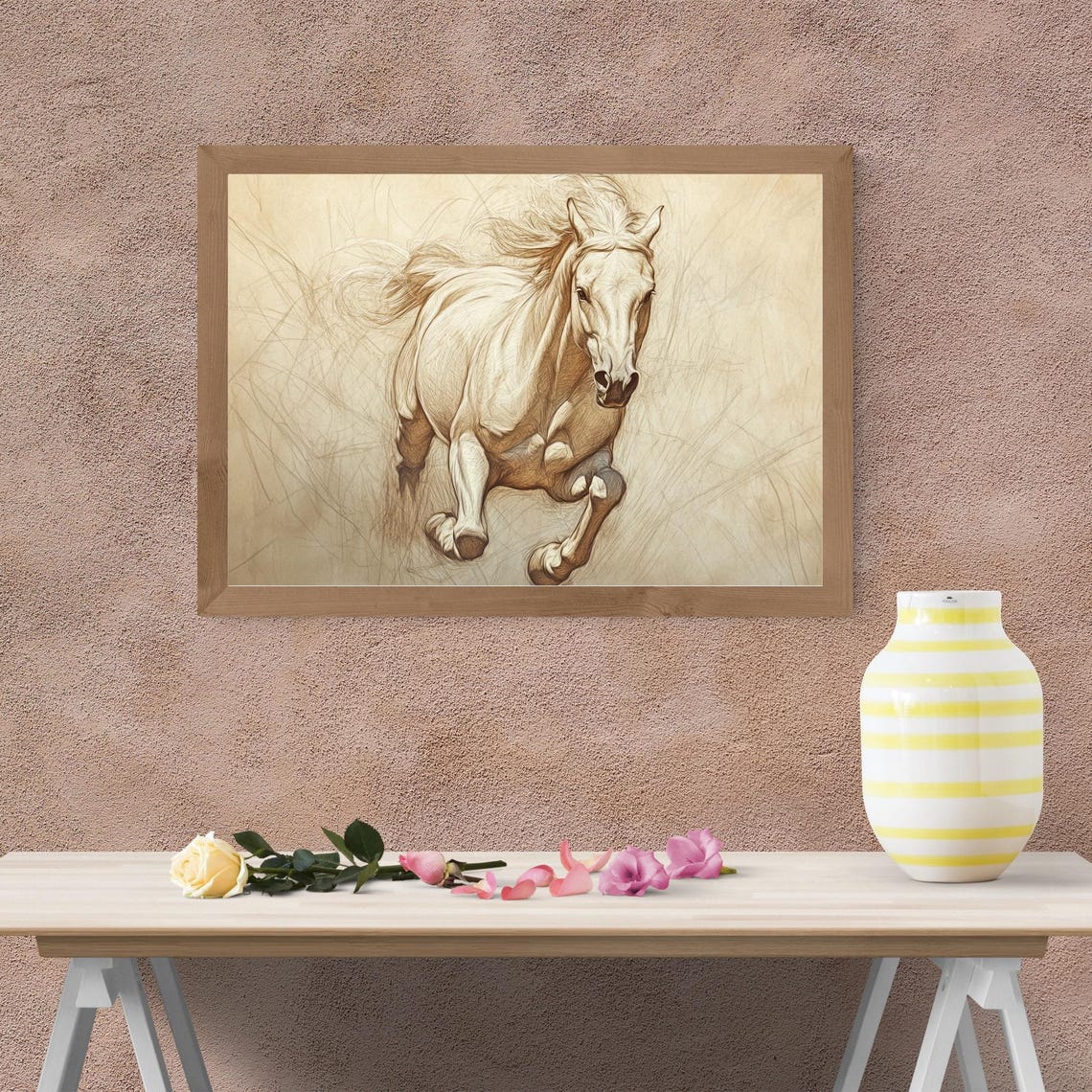 Galloping White Horse Hand Drawn Sketch Equestrian Art Poster - Image 2