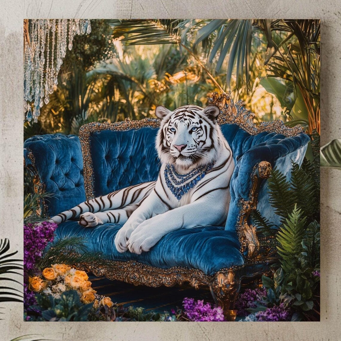White Tiger Art Print, Maximalist Animal Decor