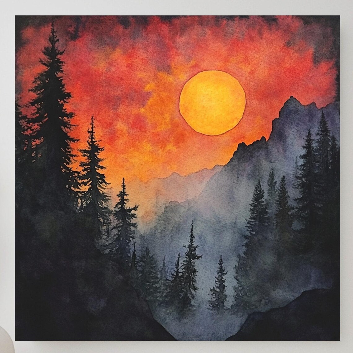 Mystical Mountain Sunset Nature Landscape Art Print