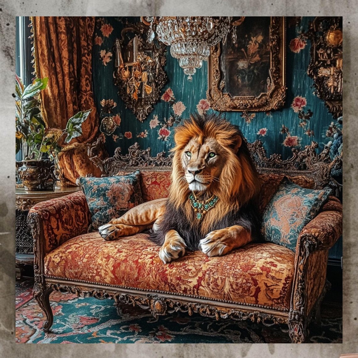 Maximalist Lion Wall Art, Regal Jungle Decor