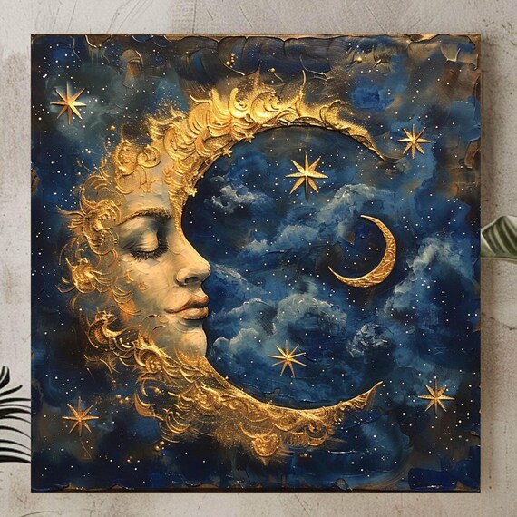 Mystical Moon Wall Art Crescent Moon Moon Night Wall Decor Moody Art Witchy Wall Decor Celestial Wall Art