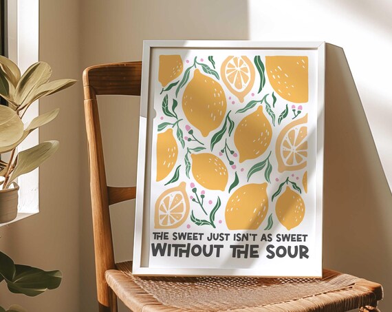 Lemon Sweet Without Sour Quote Bohemian Kitchen Fruit Art Poster